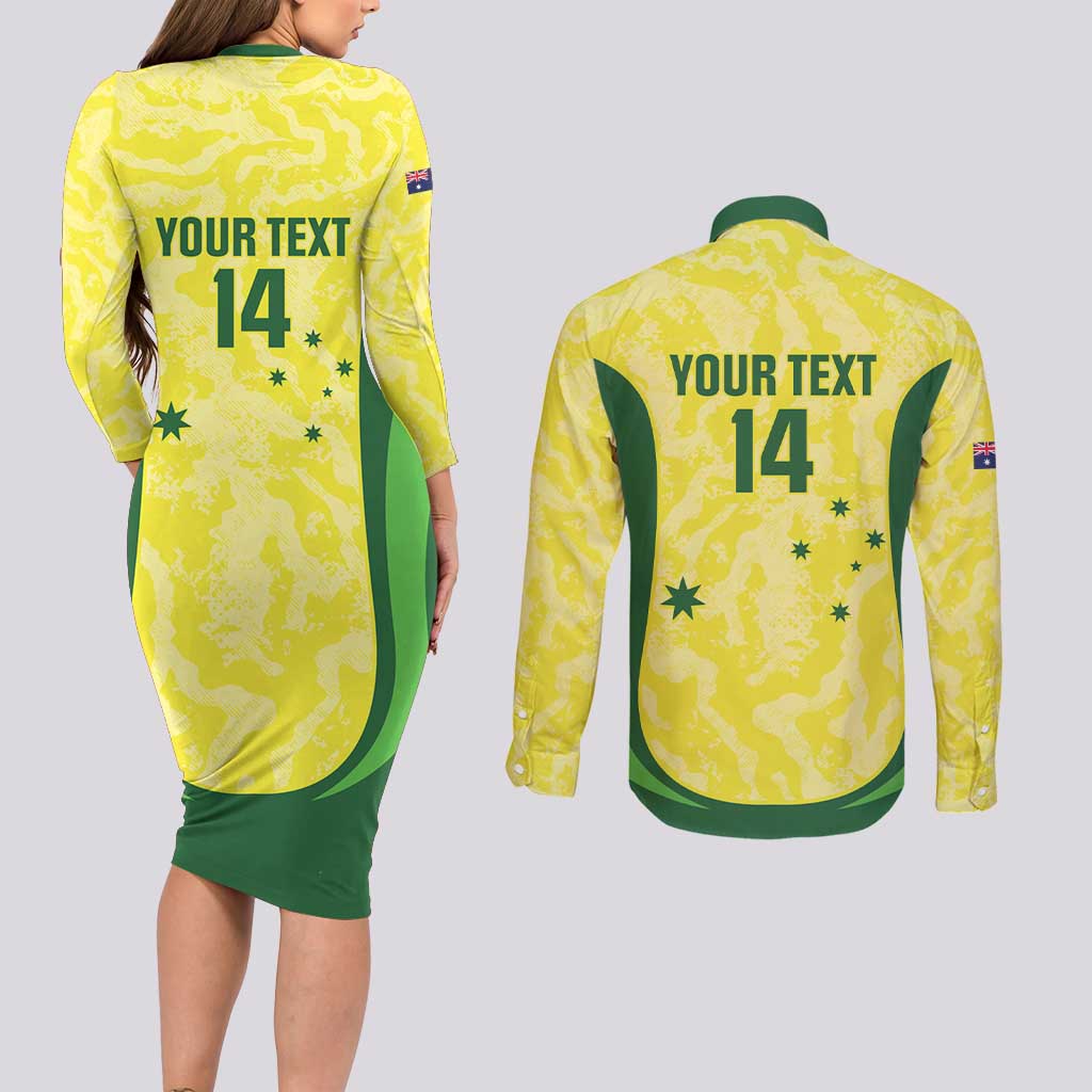 Australia Football Custom Couples Matching Long Sleeve Bodycon Dress and Long Sleeve Button Shirt Go Socceroos Grunge Sporty Style - Aussie Hoodie