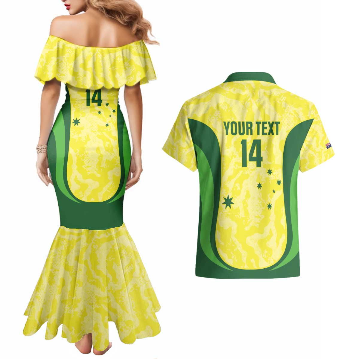 Australia Football Custom Couples Matching Mermaid Dress and Hawaiian Shirt Go Socceroos Grunge Sporty Style - Aussie Hoodie