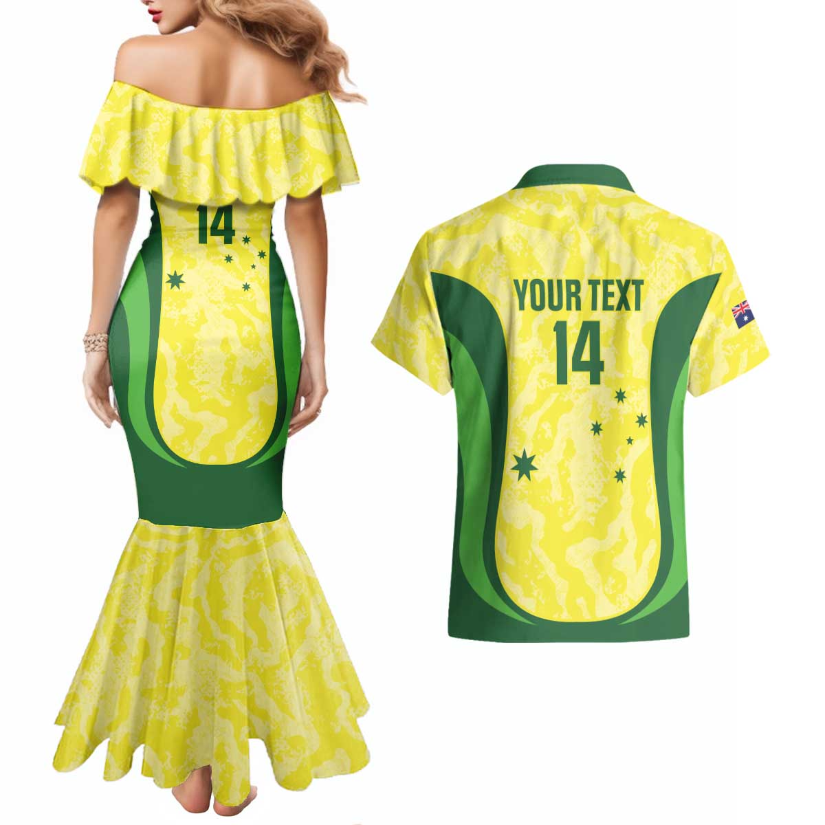 Australia Football Custom Couples Matching Mermaid Dress and Hawaiian Shirt Go Socceroos Grunge Sporty Style - Aussie Hoodie