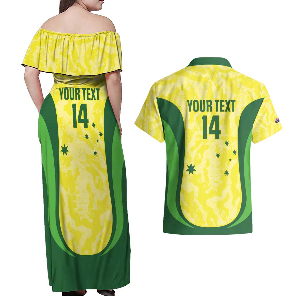 Australia Football Custom Couples Matching Off Shoulder Maxi Dress and Hawaiian Shirt Go Socceroos Grunge Sporty Style - Aussie Hoodie