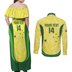 Australia Football Custom Couples Matching Off Shoulder Maxi Dress and Long Sleeve Button Shirt Go Socceroos Grunge Sporty Style - Aussie Hoodie