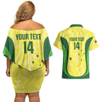Australia Football Custom Couples Matching Off Shoulder Short Dress and Hawaiian Shirt Go Socceroos Grunge Sporty Style - Aussie Hoodie
