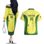 Australia Football Custom Couples Matching Off The Shoulder Long Sleeve Dress and Hawaiian Shirt Go Socceroos Grunge Sporty Style - Aussie Hoodie