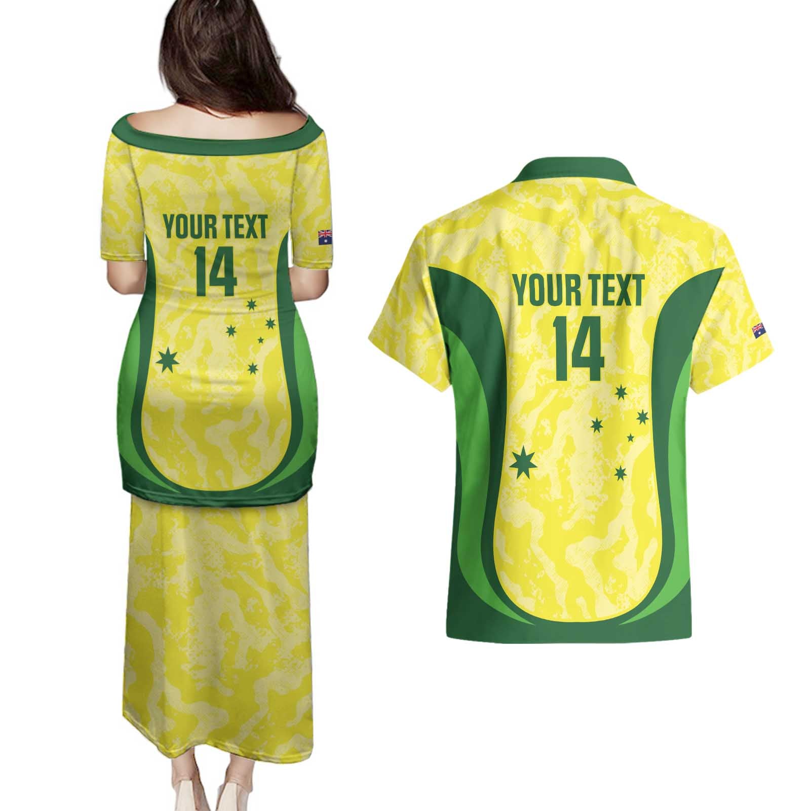 Australia Football Custom Couples Matching Puletasi and Hawaiian Shirt Go Socceroos Grunge Sporty Style - Aussie Hoodie