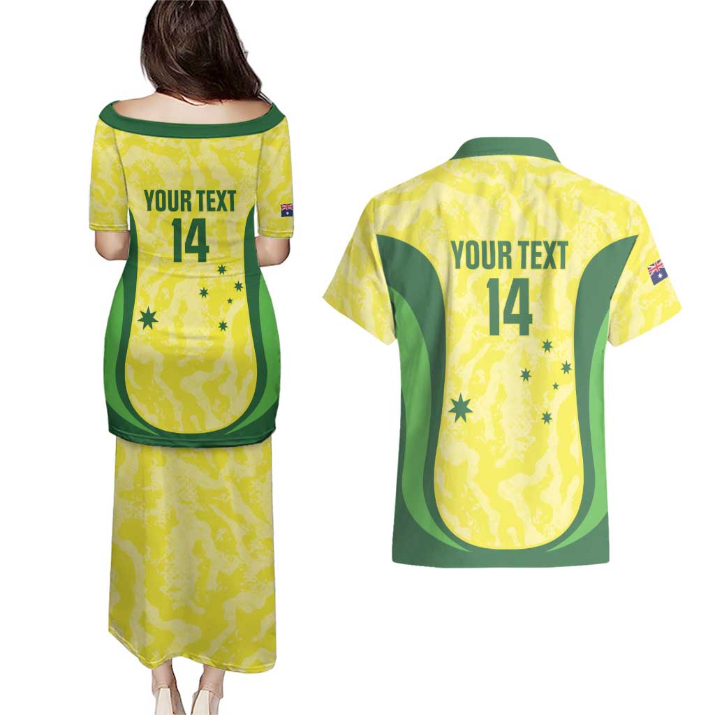 Australia Football Custom Couples Matching Puletasi and Hawaiian Shirt Go Socceroos Grunge Sporty Style - Aussie Hoodie