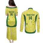 Australia Football Custom Couples Matching Puletasi and Long Sleeve Button Shirt Go Socceroos Grunge Sporty Style - Aussie Hoodie