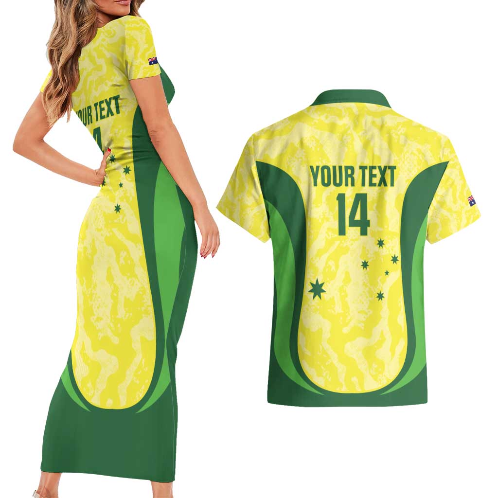 Australia Football Custom Couples Matching Short Sleeve Bodycon Dress and Hawaiian Shirt Go Socceroos Grunge Sporty Style - Aussie Hoodie