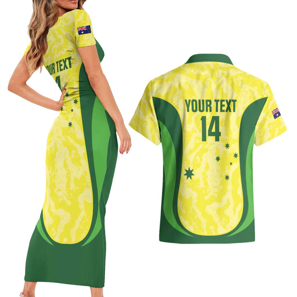 Australia Football Custom Couples Matching Short Sleeve Bodycon Dress and Hawaiian Shirt Go Socceroos Grunge Sporty Style - Aussie Hoodie