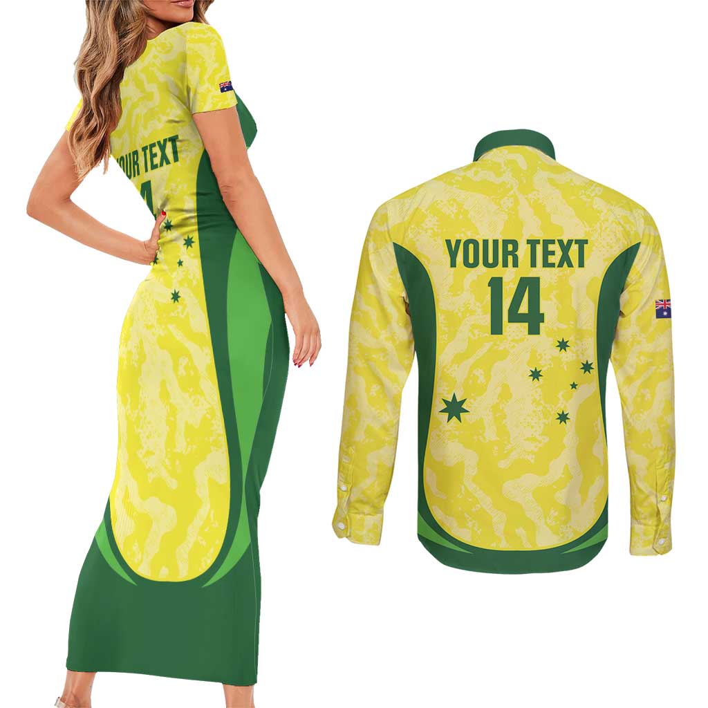 Australia Football Custom Couples Matching Short Sleeve Bodycon Dress and Long Sleeve Button Shirt Go Socceroos Grunge Sporty Style - Aussie Hoodie