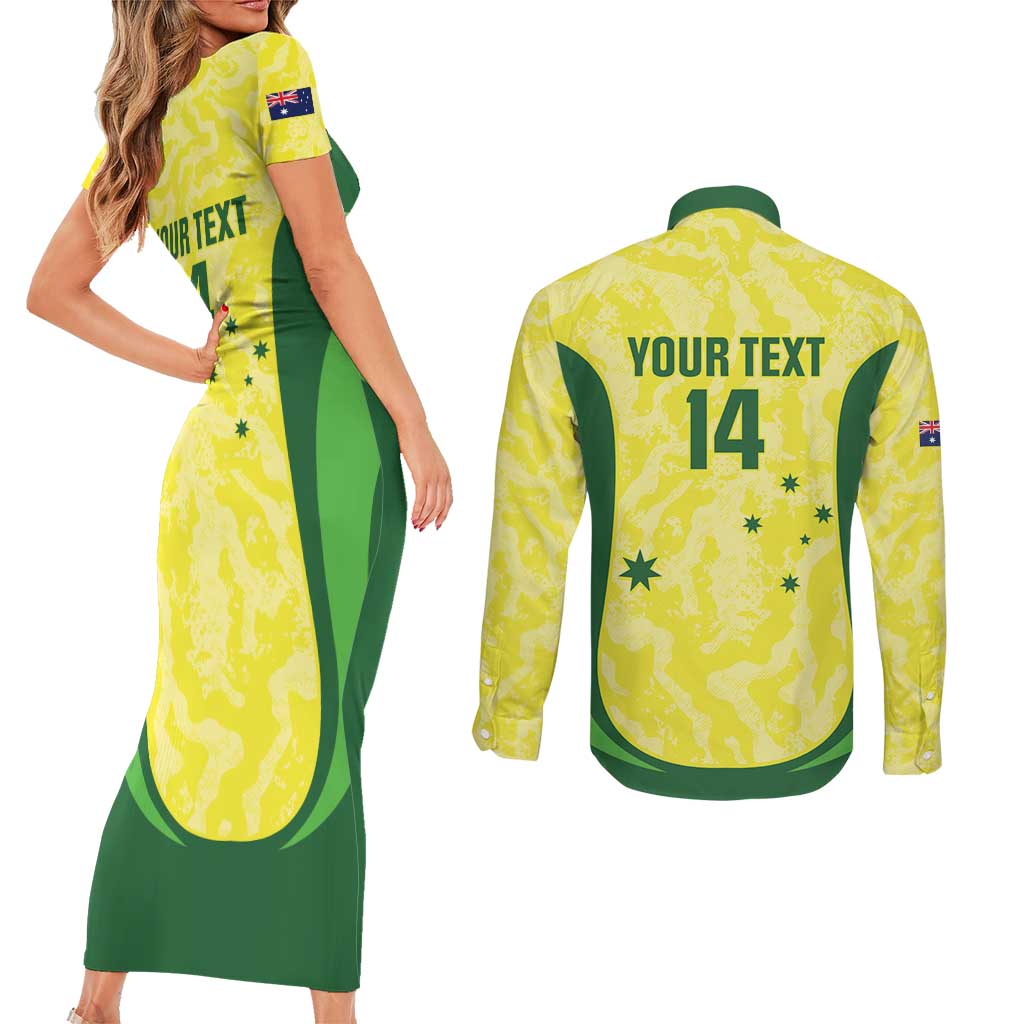 Australia Football Custom Couples Matching Short Sleeve Bodycon Dress and Long Sleeve Button Shirt Go Socceroos Grunge Sporty Style - Aussie Hoodie