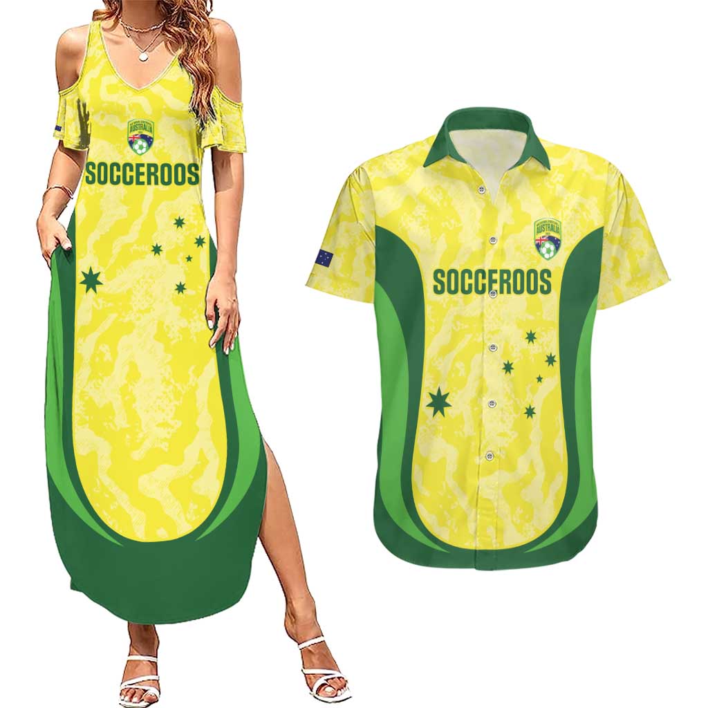 Australia Football Custom Couples Matching Summer Maxi Dress and Hawaiian Shirt Go Socceroos Grunge Sporty Style - Aussie Hoodie