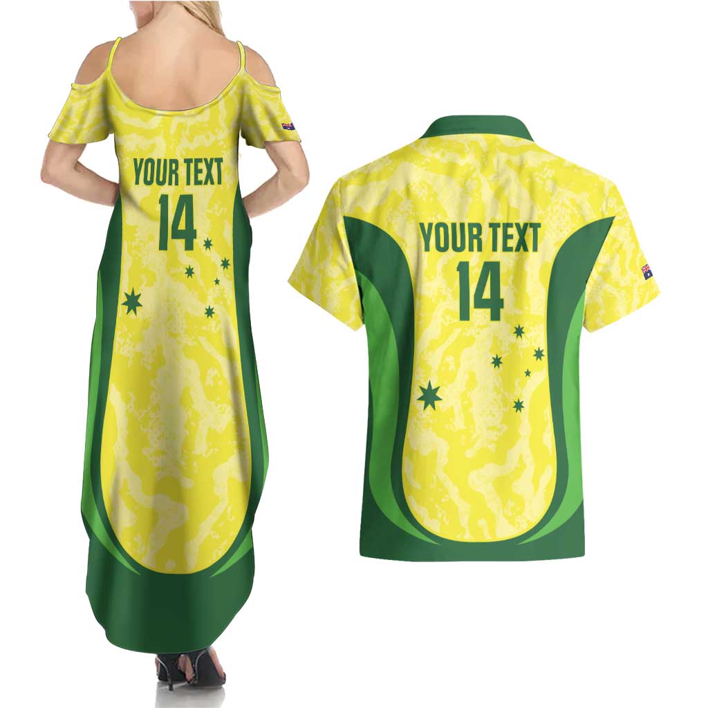 Australia Football Custom Couples Matching Summer Maxi Dress and Hawaiian Shirt Go Socceroos Grunge Sporty Style - Aussie Hoodie
