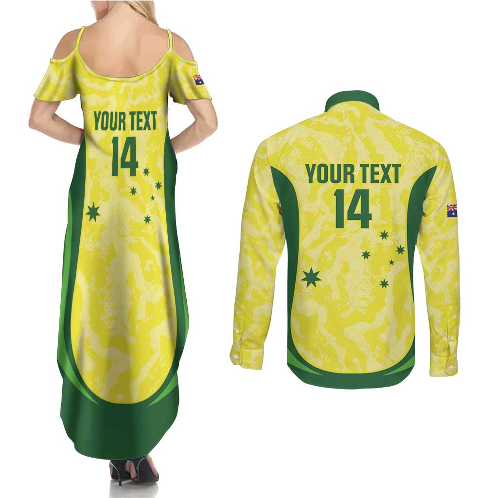 Australia Football Custom Couples Matching Summer Maxi Dress and Long Sleeve Button Shirt Go Socceroos Grunge Sporty Style - Aussie Hoodie