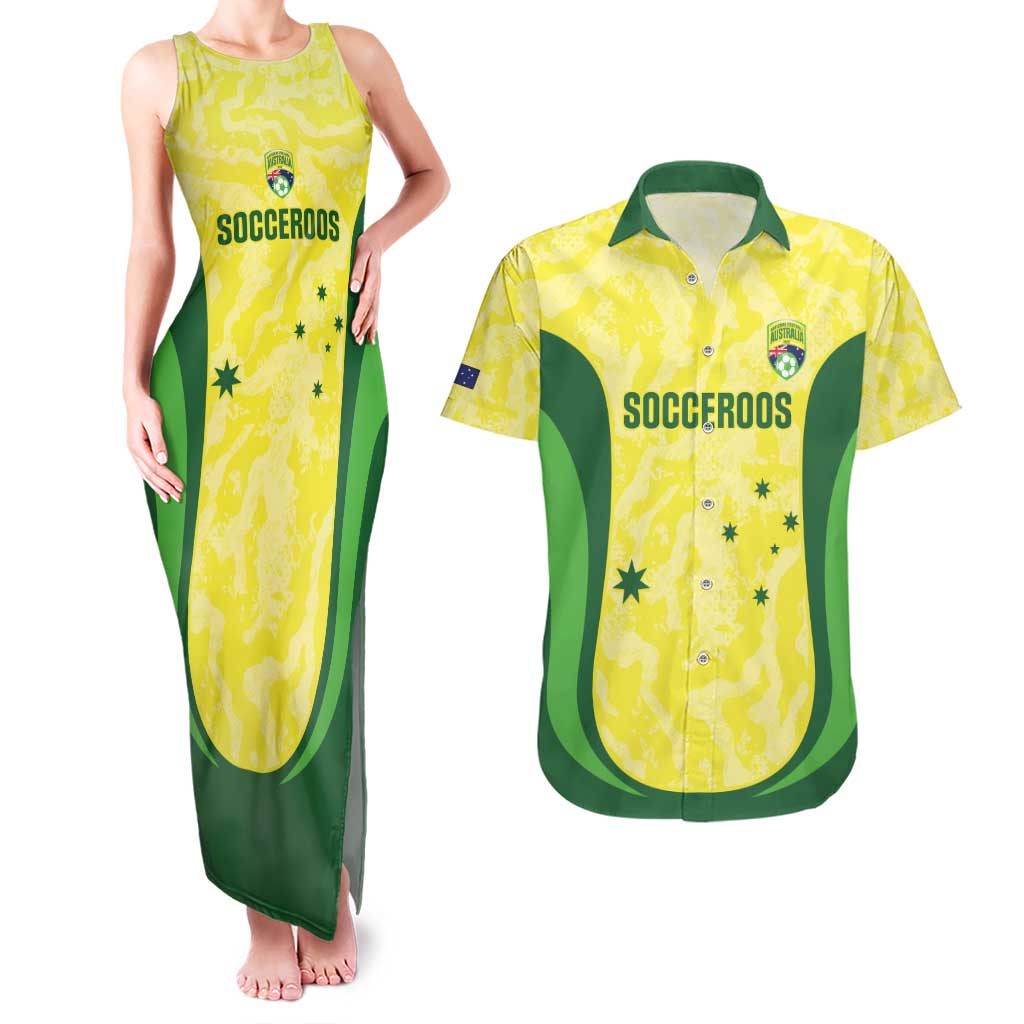 Australia Football Custom Couples Matching Tank Maxi Dress and Hawaiian Shirt Go Socceroos Grunge Sporty Style - Aussie Hoodie