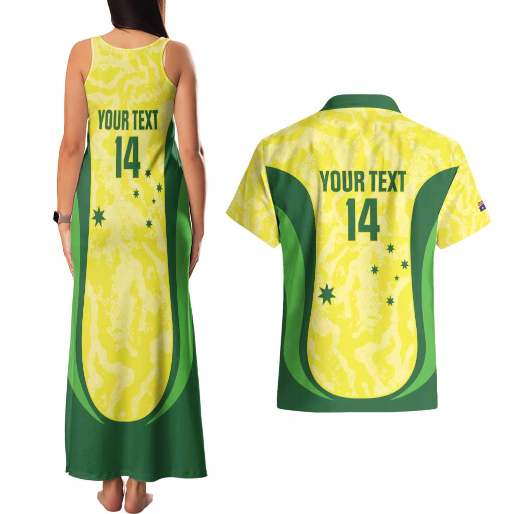 Australia Football Custom Couples Matching Tank Maxi Dress and Hawaiian Shirt Go Socceroos Grunge Sporty Style - Aussie Hoodie