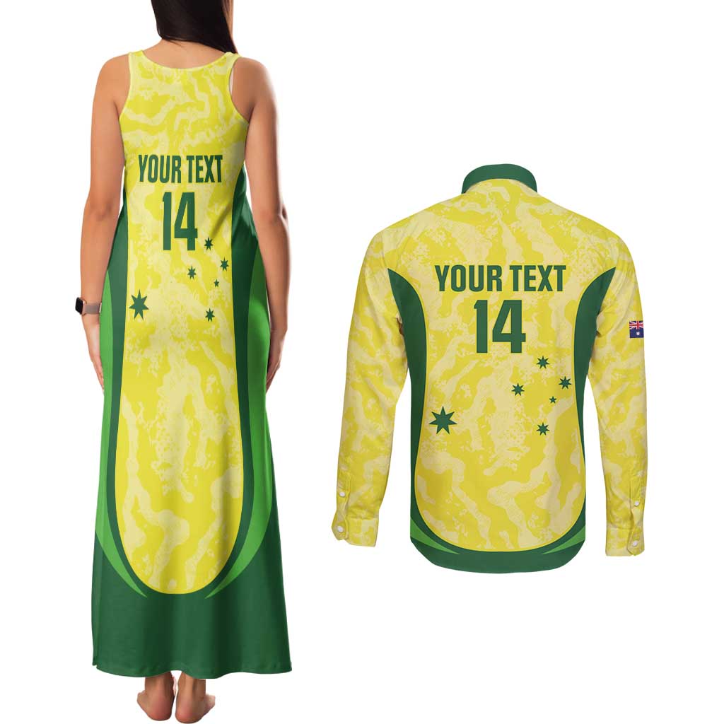 Australia Football Custom Couples Matching Tank Maxi Dress and Long Sleeve Button Shirt Go Socceroos Grunge Sporty Style - Aussie Hoodie