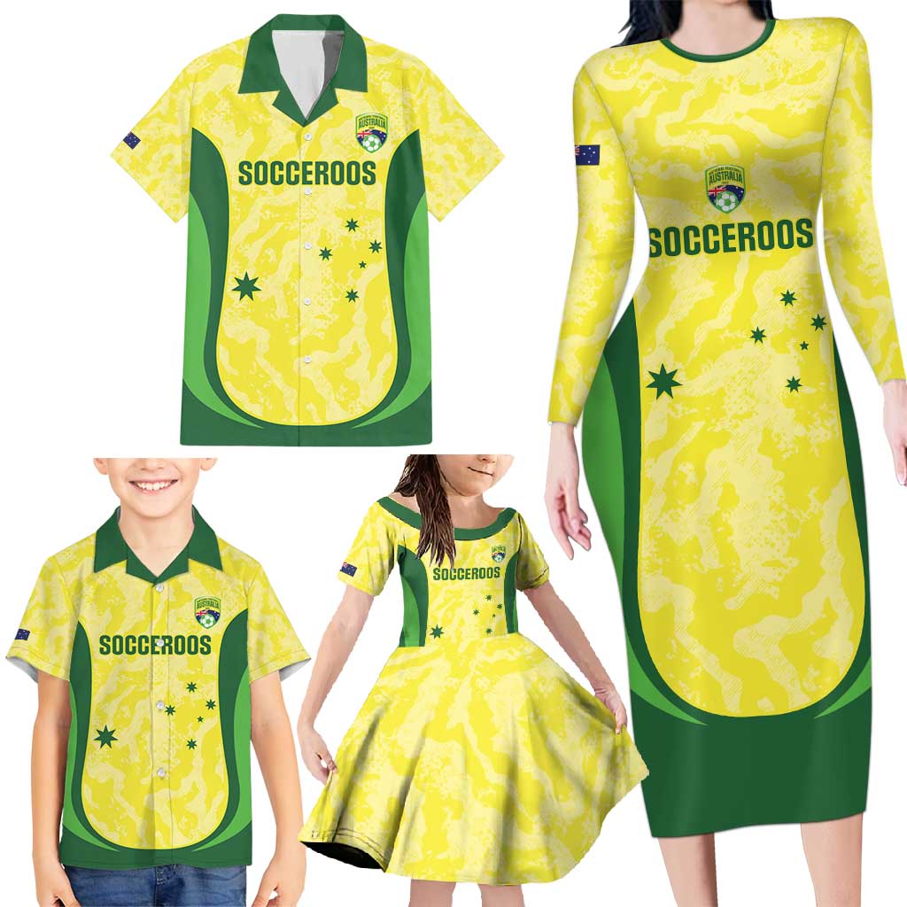Australia Football Custom Family Matching Long Sleeve Bodycon Dress and Hawaiian Shirt Go Socceroos Grunge Sporty Style - Aussie Hoodie