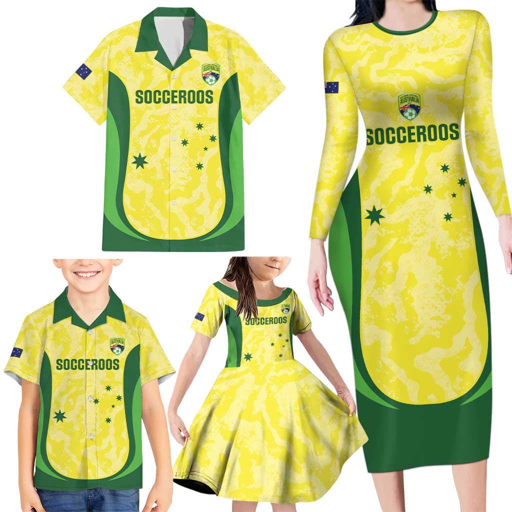 Australia Football Custom Family Matching Long Sleeve Bodycon Dress and Hawaiian Shirt Go Socceroos Grunge Sporty Style - Aussie Hoodie