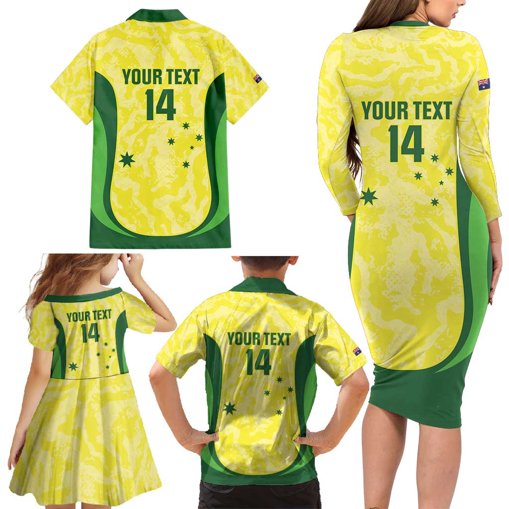 Australia Football Custom Family Matching Long Sleeve Bodycon Dress and Hawaiian Shirt Go Socceroos Grunge Sporty Style - Aussie Hoodie