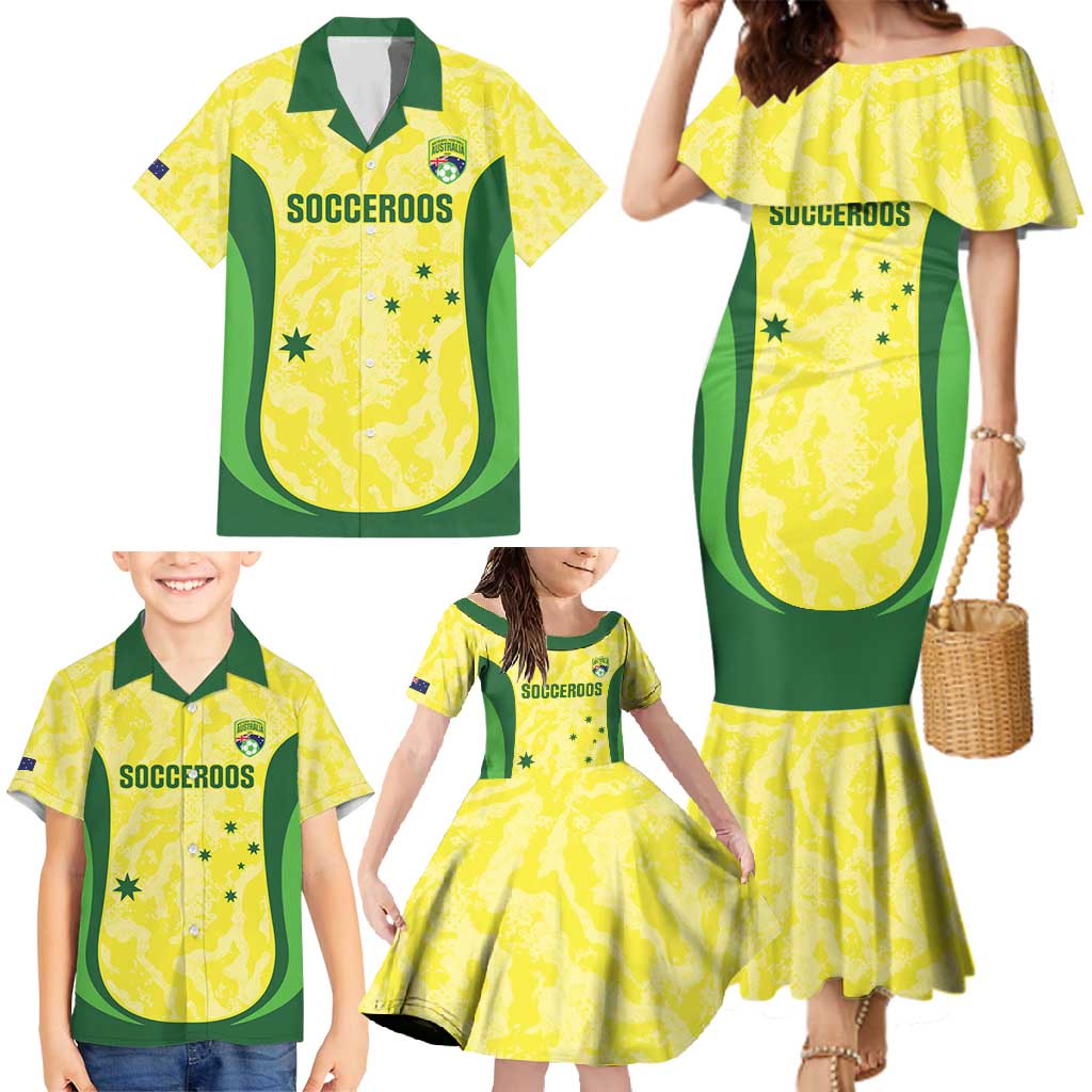 Australia Football Custom Family Matching Mermaid Dress and Hawaiian Shirt Go Socceroos Grunge Sporty Style - Aussie Hoodie