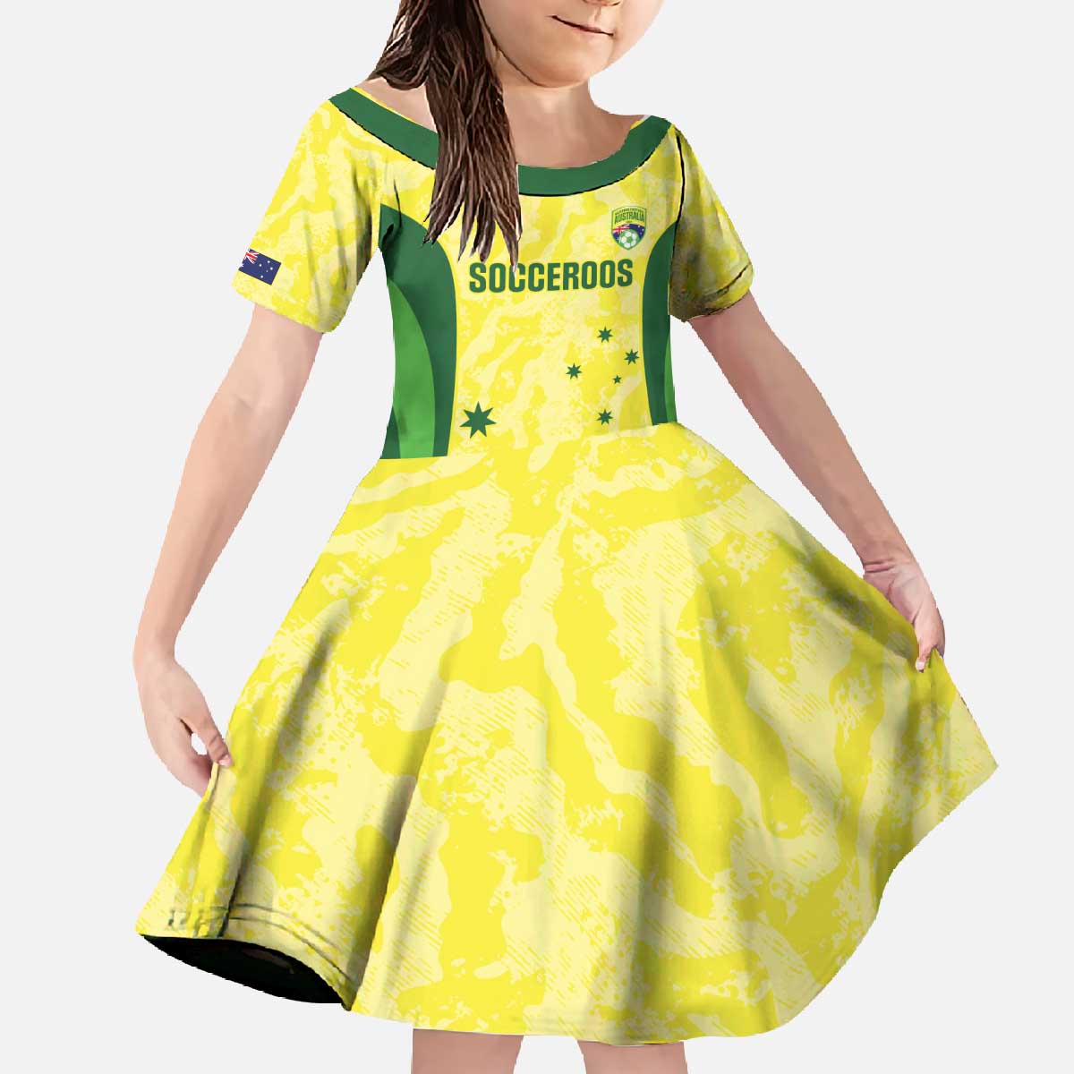 Australia Football Custom Family Matching Off The Shoulder Long Sleeve Dress and Hawaiian Shirt Go Socceroos Grunge Sporty Style - Aussie Hoodie