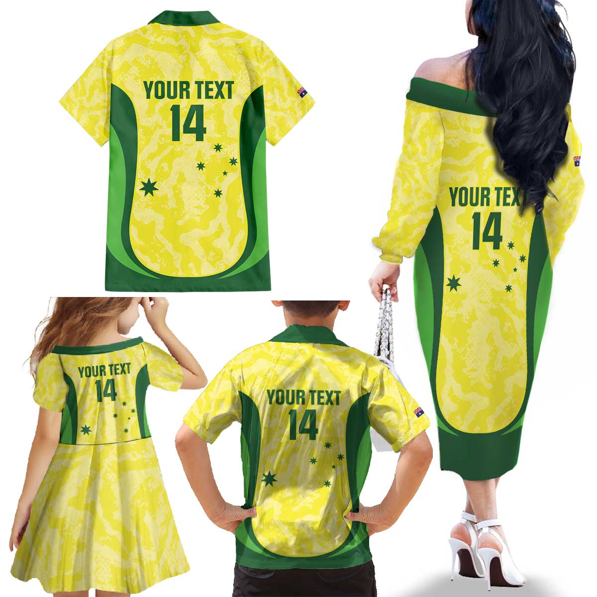 Australia Football Custom Family Matching Off The Shoulder Long Sleeve Dress and Hawaiian Shirt Go Socceroos Grunge Sporty Style - Aussie Hoodie