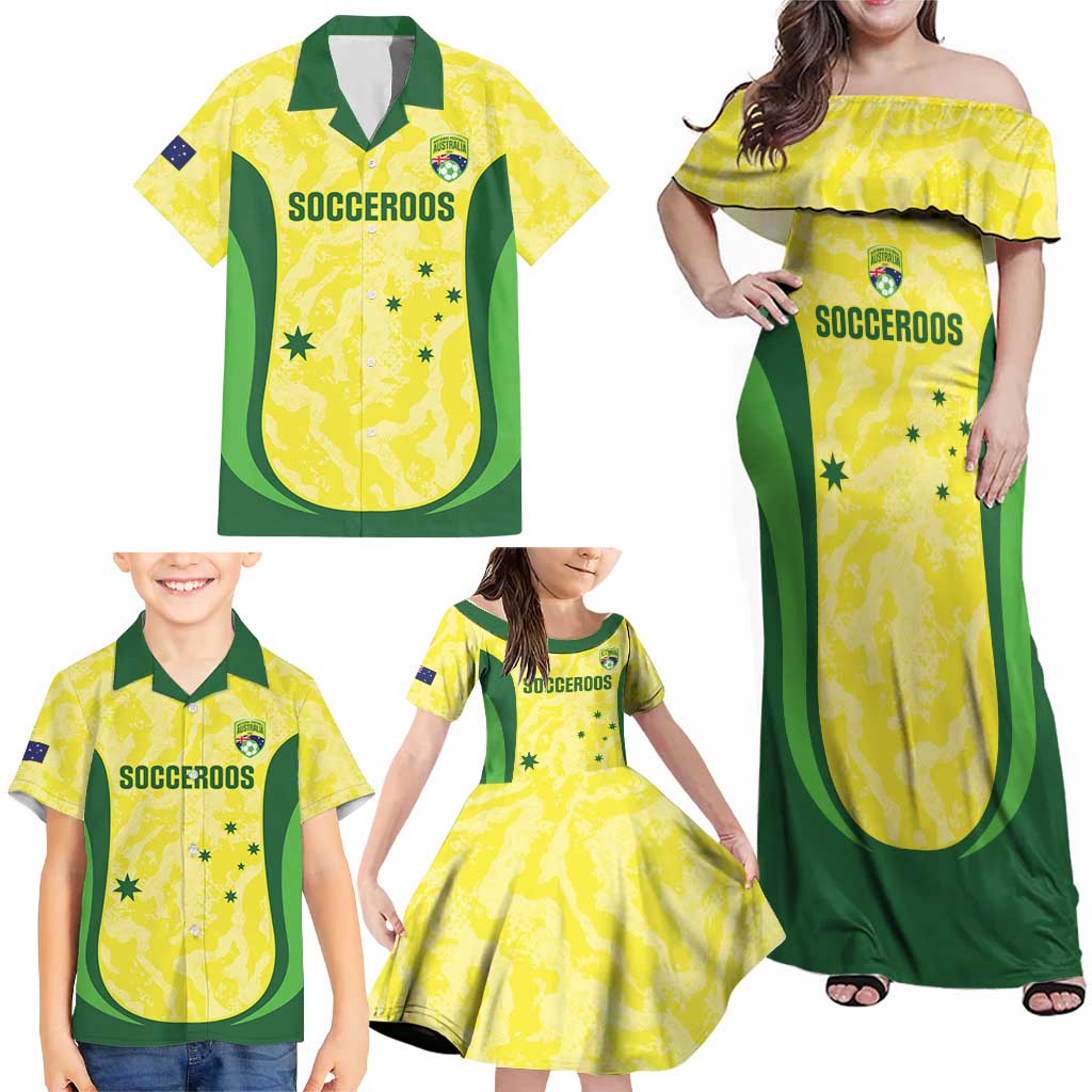 Australia Football Custom Family Matching Off Shoulder Maxi Dress and Hawaiian Shirt Go Socceroos Grunge Sporty Style - Aussie Hoodie
