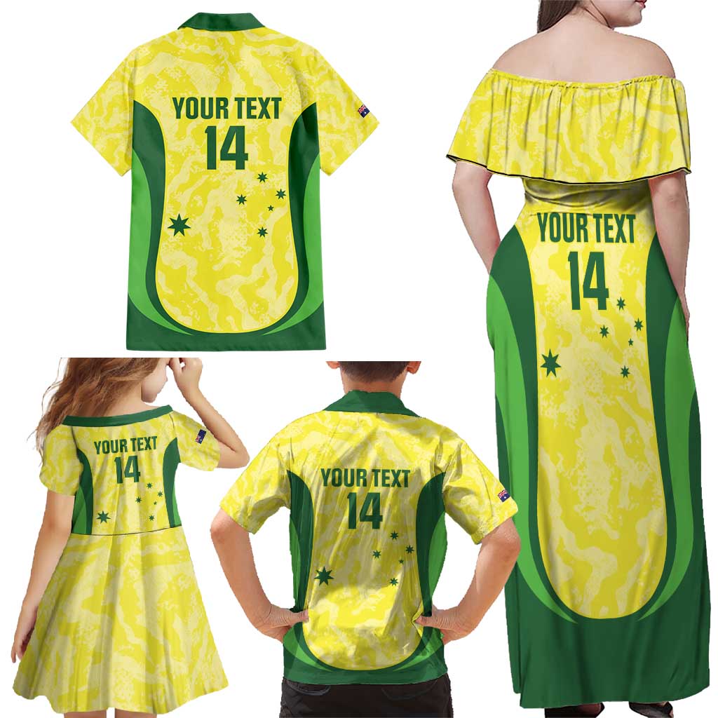 Australia Football Custom Family Matching Off Shoulder Maxi Dress and Hawaiian Shirt Go Socceroos Grunge Sporty Style - Aussie Hoodie
