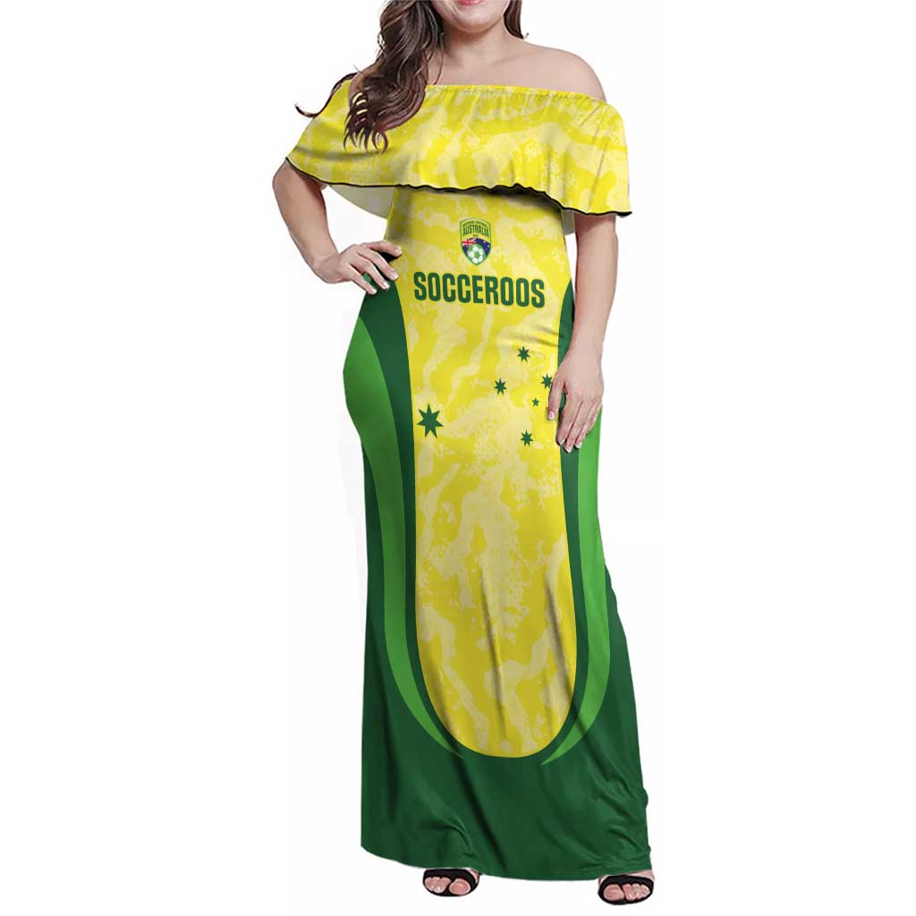 Australia Football Custom Family Matching Off Shoulder Maxi Dress and Hawaiian Shirt Go Socceroos Grunge Sporty Style - Aussie Hoodie