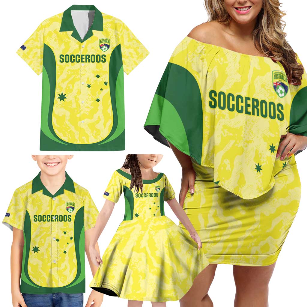 Australia Football Custom Family Matching Off Shoulder Short Dress and Hawaiian Shirt Go Socceroos Grunge Sporty Style - Aussie Hoodie