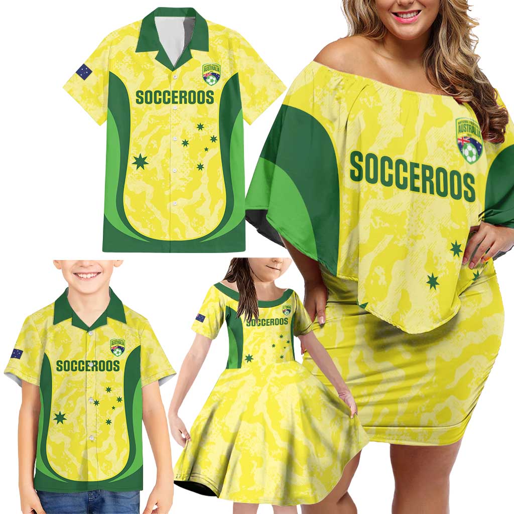 Australia Football Custom Family Matching Off Shoulder Short Dress and Hawaiian Shirt Go Socceroos Grunge Sporty Style - Aussie Hoodie