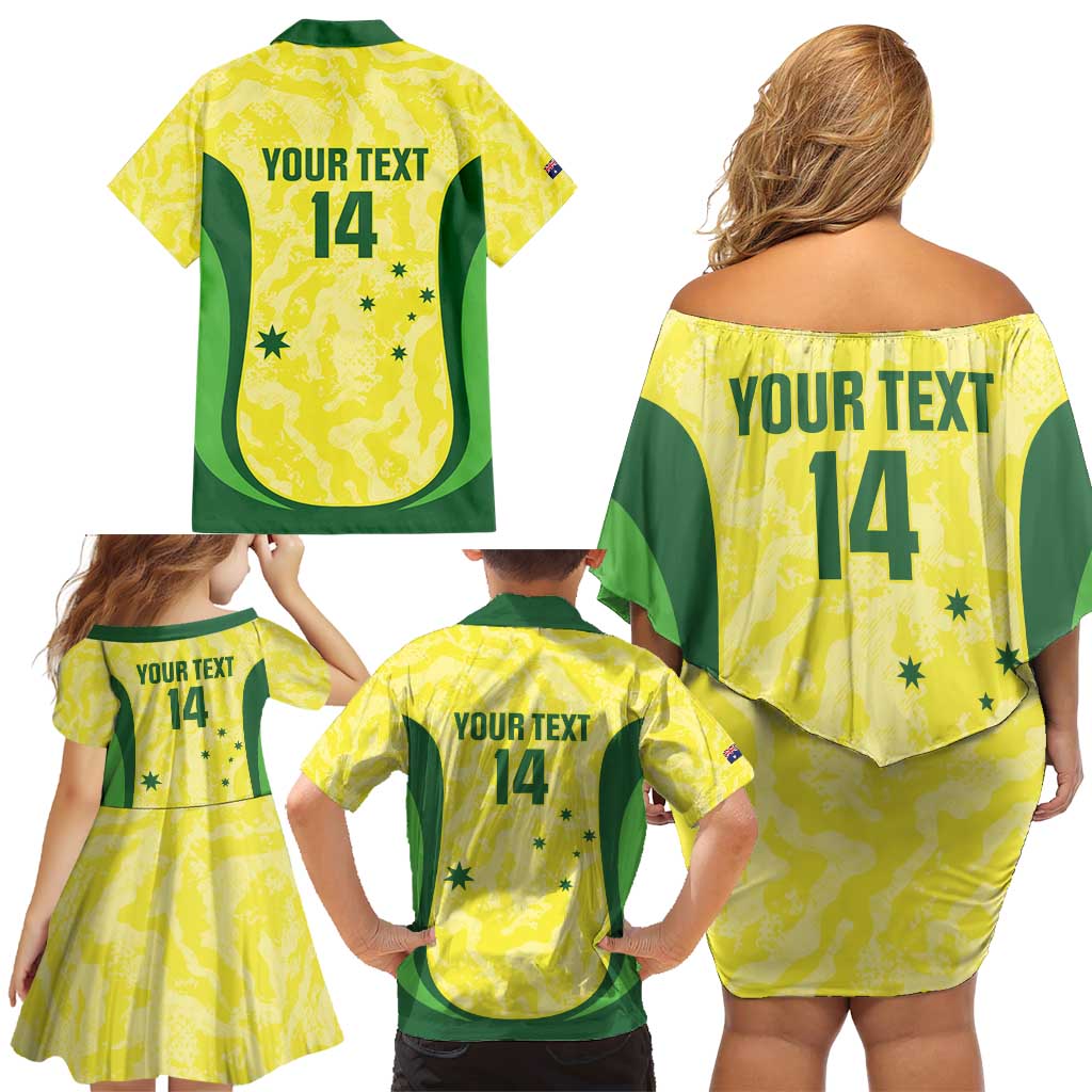 Australia Football Custom Family Matching Off Shoulder Short Dress and Hawaiian Shirt Go Socceroos Grunge Sporty Style - Aussie Hoodie