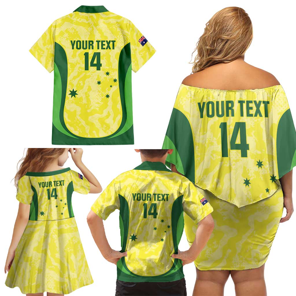 Australia Football Custom Family Matching Off Shoulder Short Dress and Hawaiian Shirt Go Socceroos Grunge Sporty Style - Aussie Hoodie