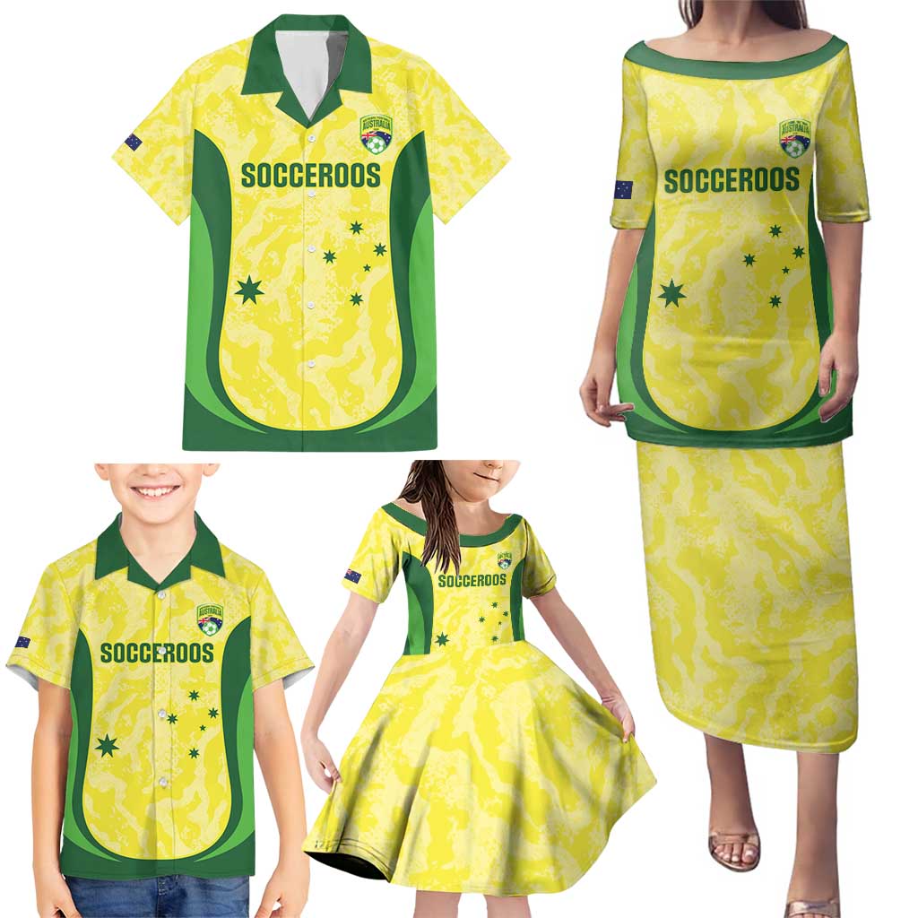 Australia Football Custom Family Matching Puletasi and Hawaiian Shirt Go Socceroos Grunge Sporty Style - Aussie Hoodie