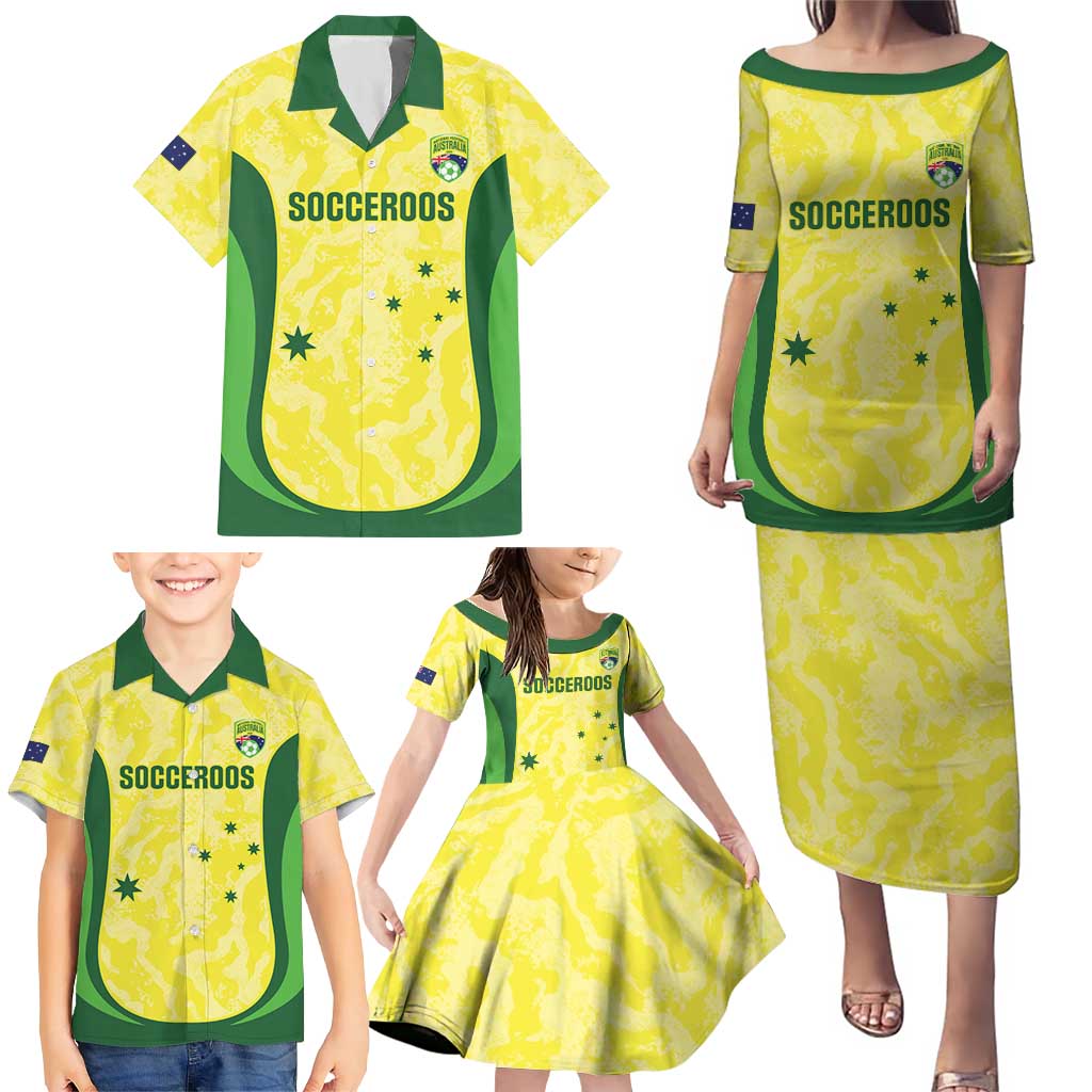 Australia Football Custom Family Matching Puletasi and Hawaiian Shirt Go Socceroos Grunge Sporty Style - Aussie Hoodie