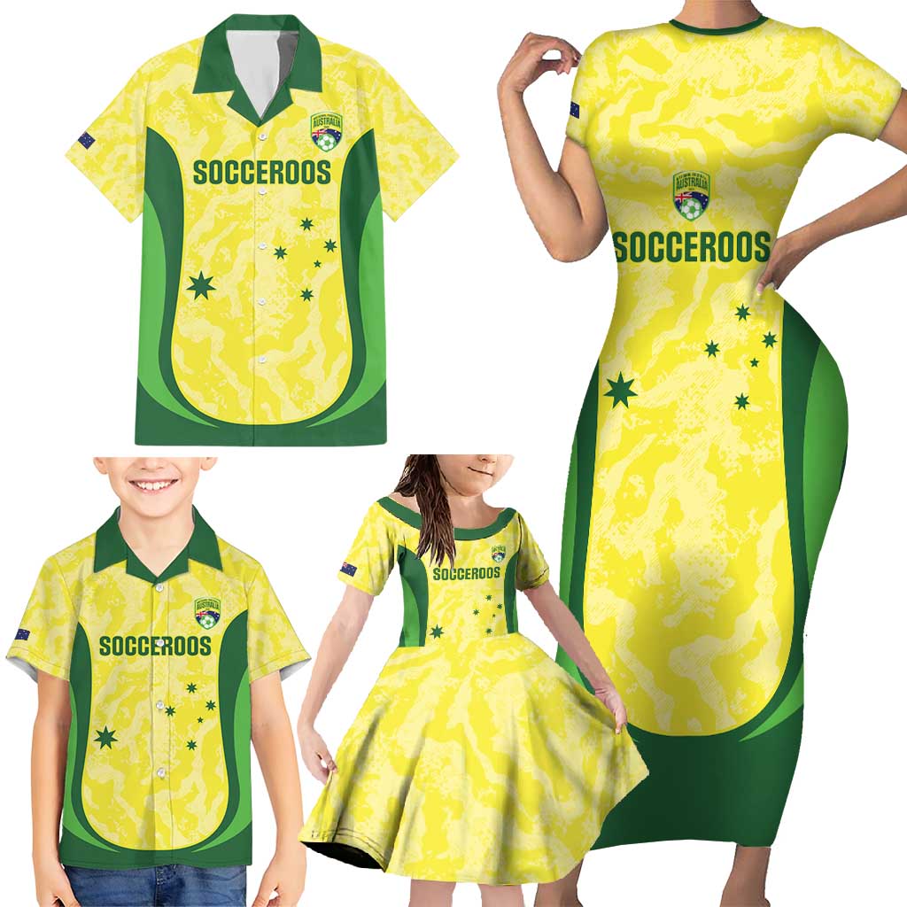 Australia Football Custom Family Matching Short Sleeve Bodycon Dress and Hawaiian Shirt Go Socceroos Grunge Sporty Style - Aussie Hoodie