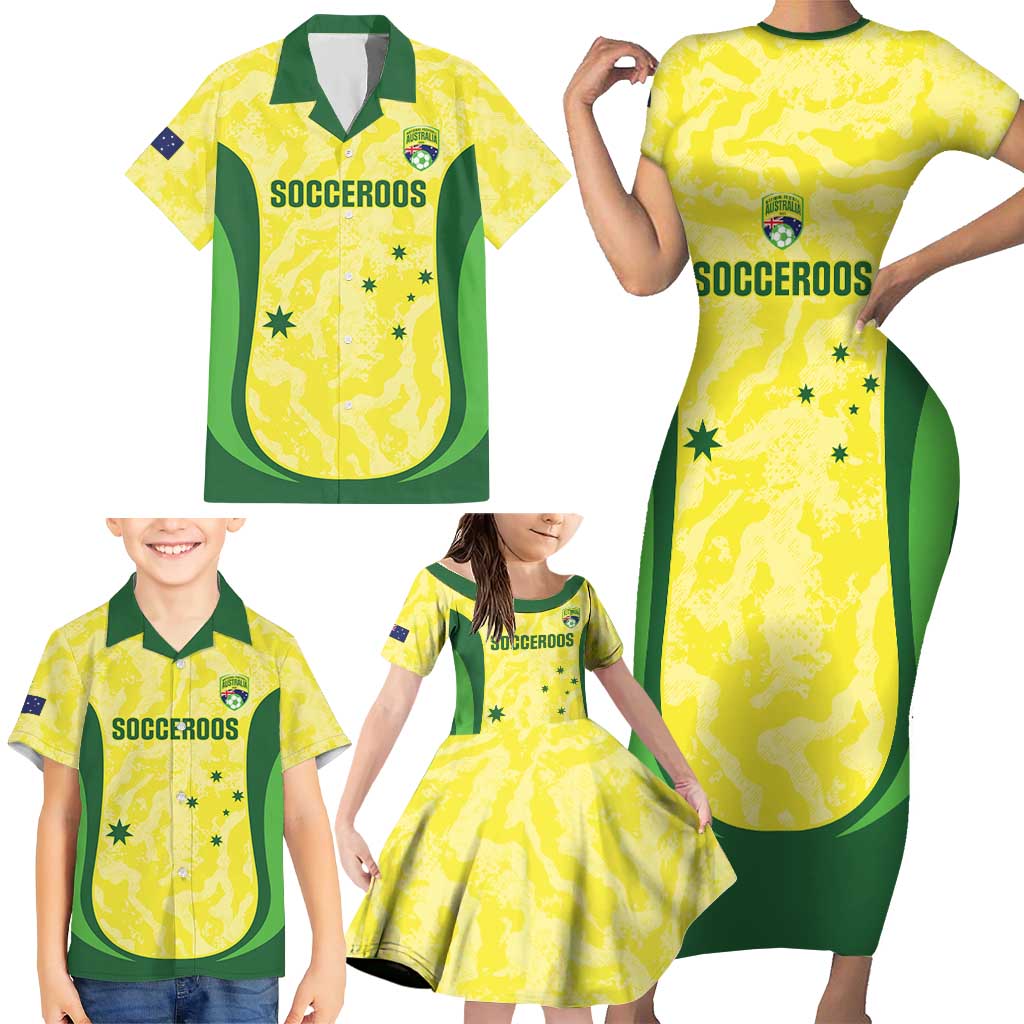 Australia Football Custom Family Matching Short Sleeve Bodycon Dress and Hawaiian Shirt Go Socceroos Grunge Sporty Style - Aussie Hoodie