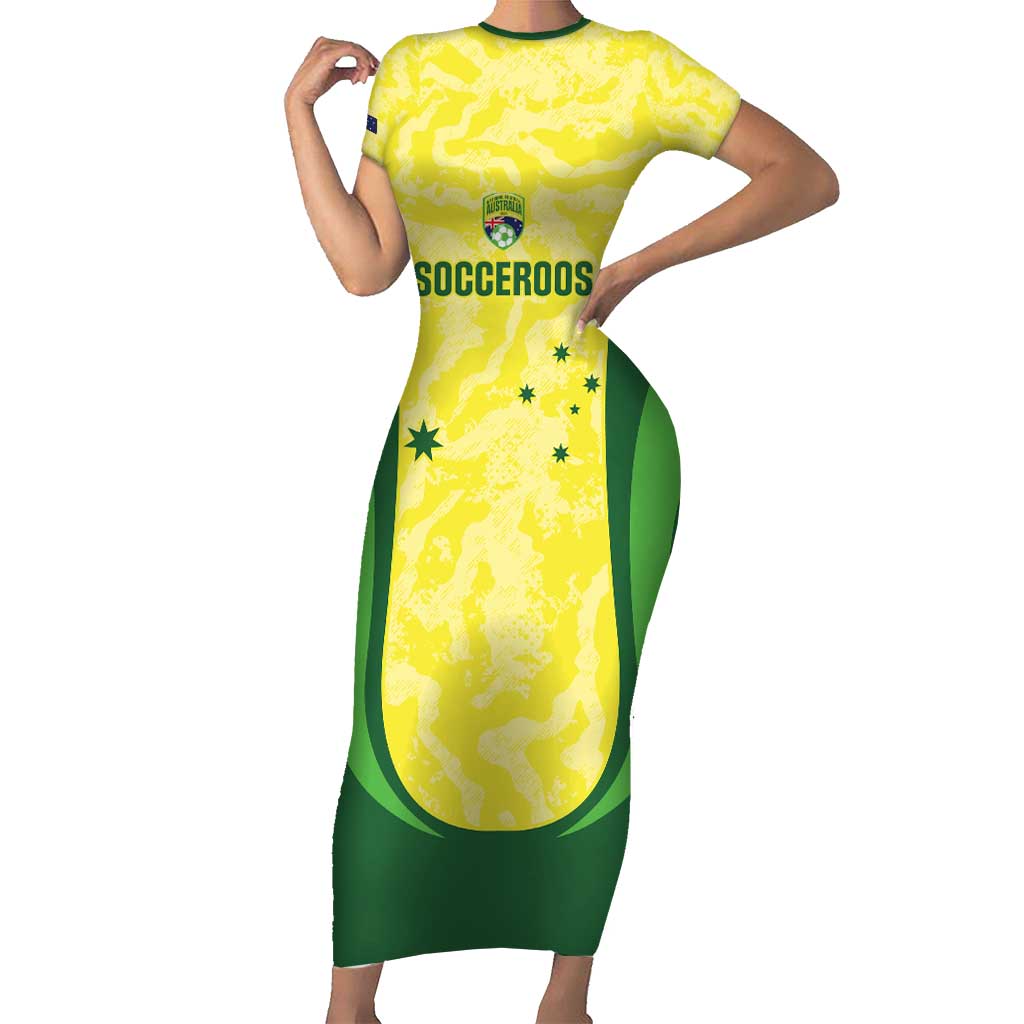 Australia Football Custom Family Matching Short Sleeve Bodycon Dress and Hawaiian Shirt Go Socceroos Grunge Sporty Style - Aussie Hoodie