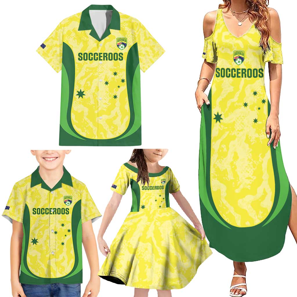 Australia Football Custom Family Matching Summer Maxi Dress and Hawaiian Shirt Go Socceroos Grunge Sporty Style - Aussie Hoodie
