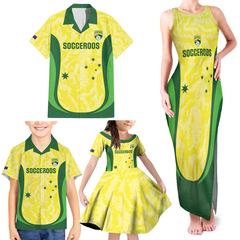 Australia Football Custom Family Matching Tank Maxi Dress and Hawaiian Shirt Go Socceroos Grunge Sporty Style - Aussie Hoodie