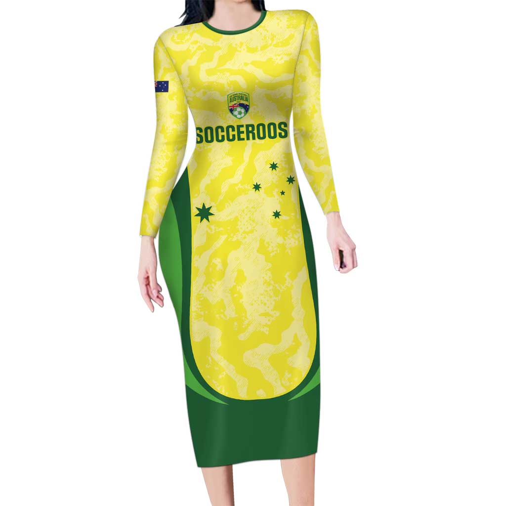 Australia Football Custom Long Sleeve Bodycon Dress Go Socceroos Grunge Sporty Style - Aussie Hoodie
