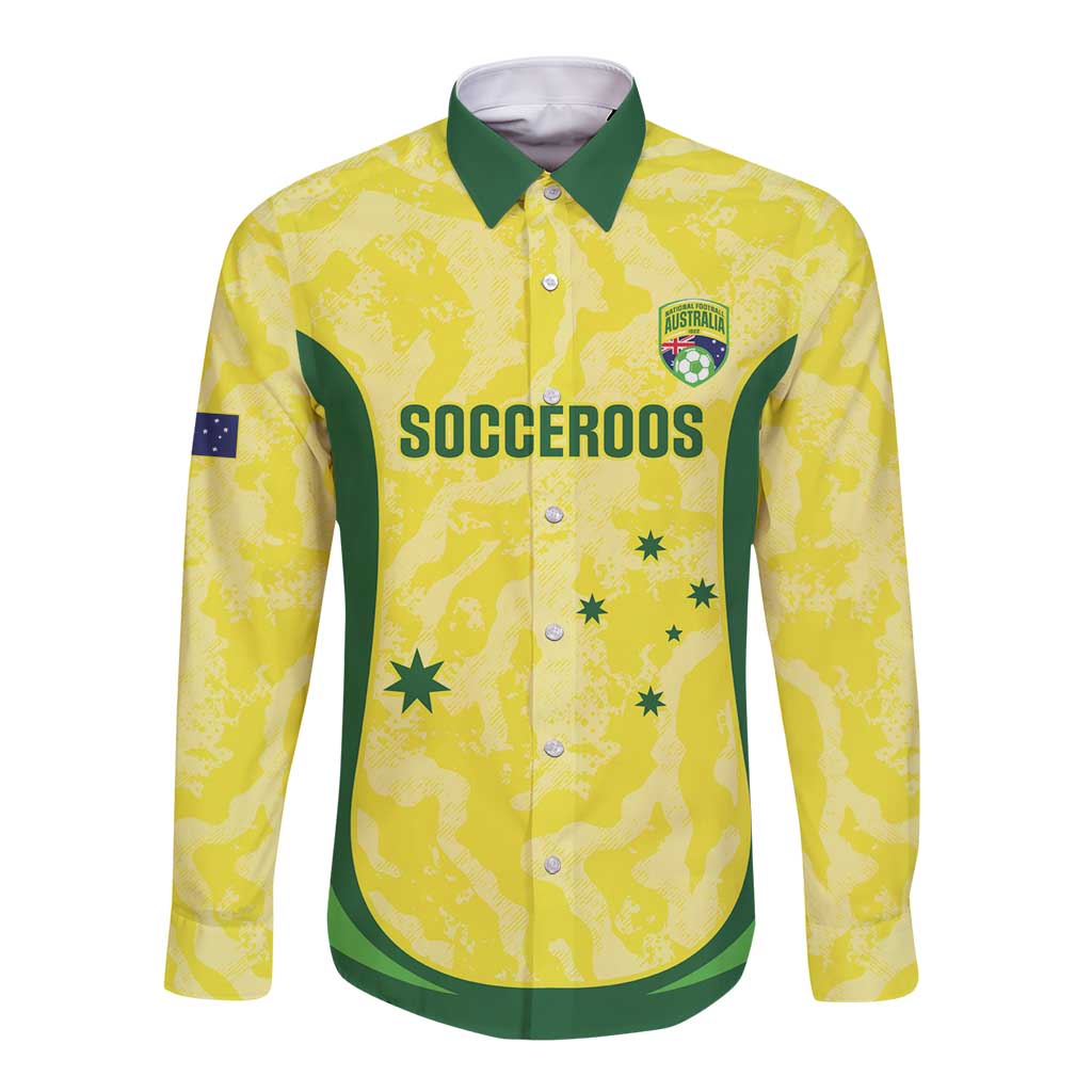 Australia Football Custom Long Sleeve Button Shirt Go Socceroos Grunge Sporty Style - Aussie Hoodie