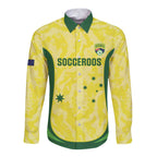 Australia Football Custom Long Sleeve Button Shirt Go Socceroos Grunge Sporty Style - Aussie Hoodie