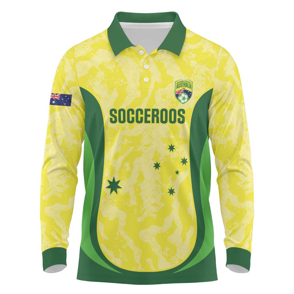 Australia Football Custom Long Sleeve Polo Shirt Go Socceroos Grunge Sporty Style - Aussie Hoodie