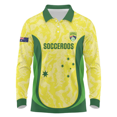Australia Football Custom Long Sleeve Polo Shirt Go Socceroos Grunge Sporty Style - Aussie Hoodie