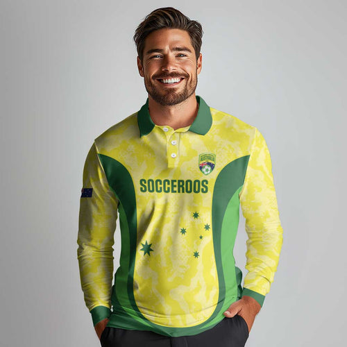 Australia Football Custom Long Sleeve Polo Shirt Go Socceroos Grunge Sporty Style - Aussie Hoodie