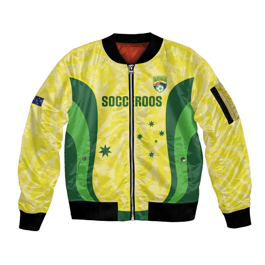 Australia Football Custom Sleeve Zip Bomber Jacket Go Socceroos Grunge Sporty Style - Aussie Hoodie
