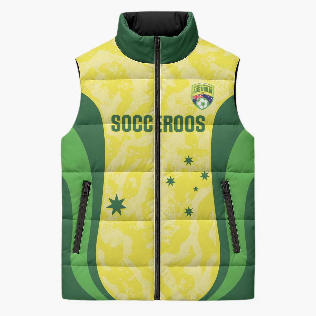 Australia Football Custom Sleeveless Puffer Jacket Go Socceroos Grunge Sporty Style - Aussie Hoodie