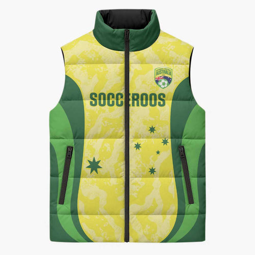 Australia Football Custom Sleeveless Puffer Jacket Go Socceroos Grunge Sporty Style - Aussie Hoodie