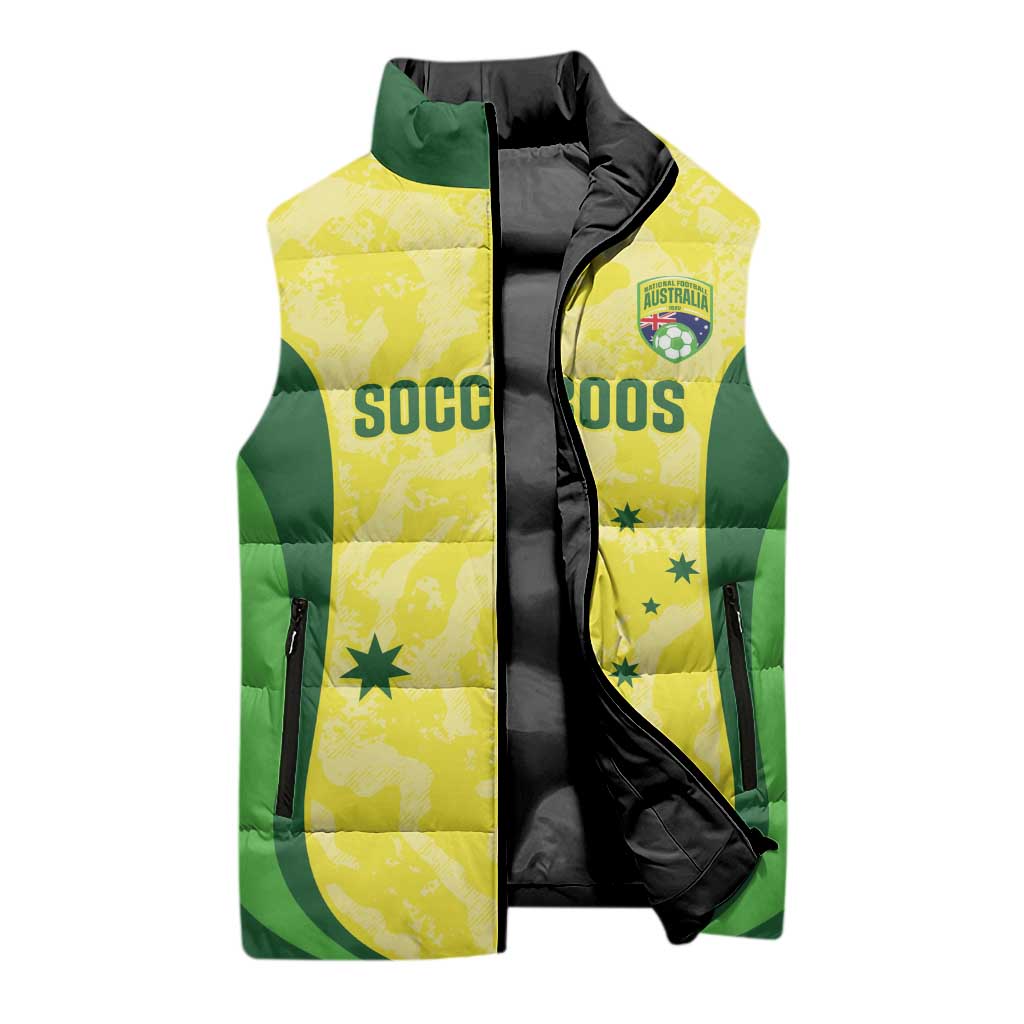 Australia Football Custom Sleeveless Puffer Jacket Go Socceroos Grunge Sporty Style - Aussie Hoodie